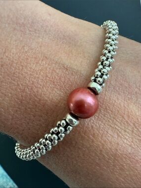 Handmade Sterling Silver Caviar Style Dyed Pearl Toggle Bracelet 7.375”